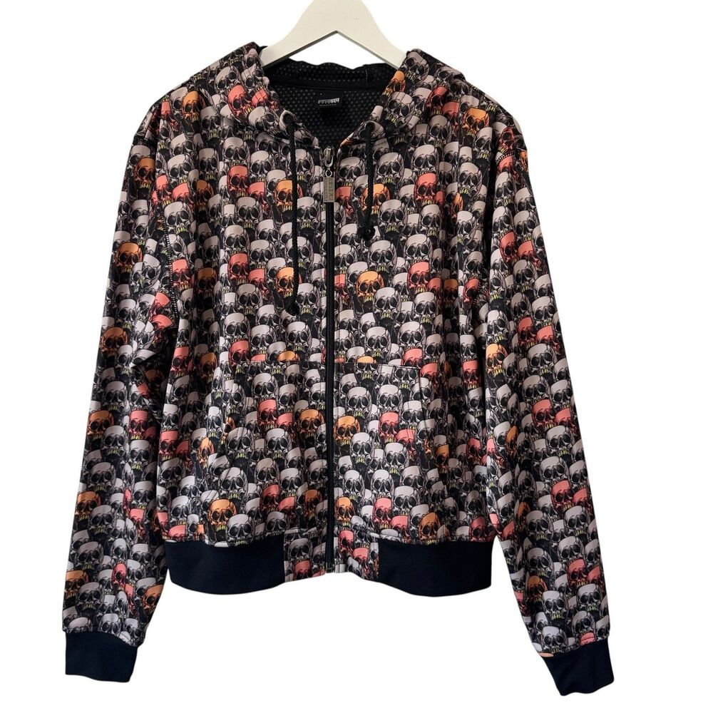 Fifty 24SF Gallery Zipper Hoodie Jacket L All Over Skull Print Grunge Y2k 90s
